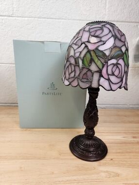 PartyLite ROSEWATER Candle Lamp P8394 Tiffany Style Tealight Votive  NEW W Box